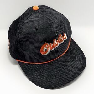 VTG Baltimore Orioles Corduroy Snapback Hat ESSKAY Promo Cap Black & Orange MLB